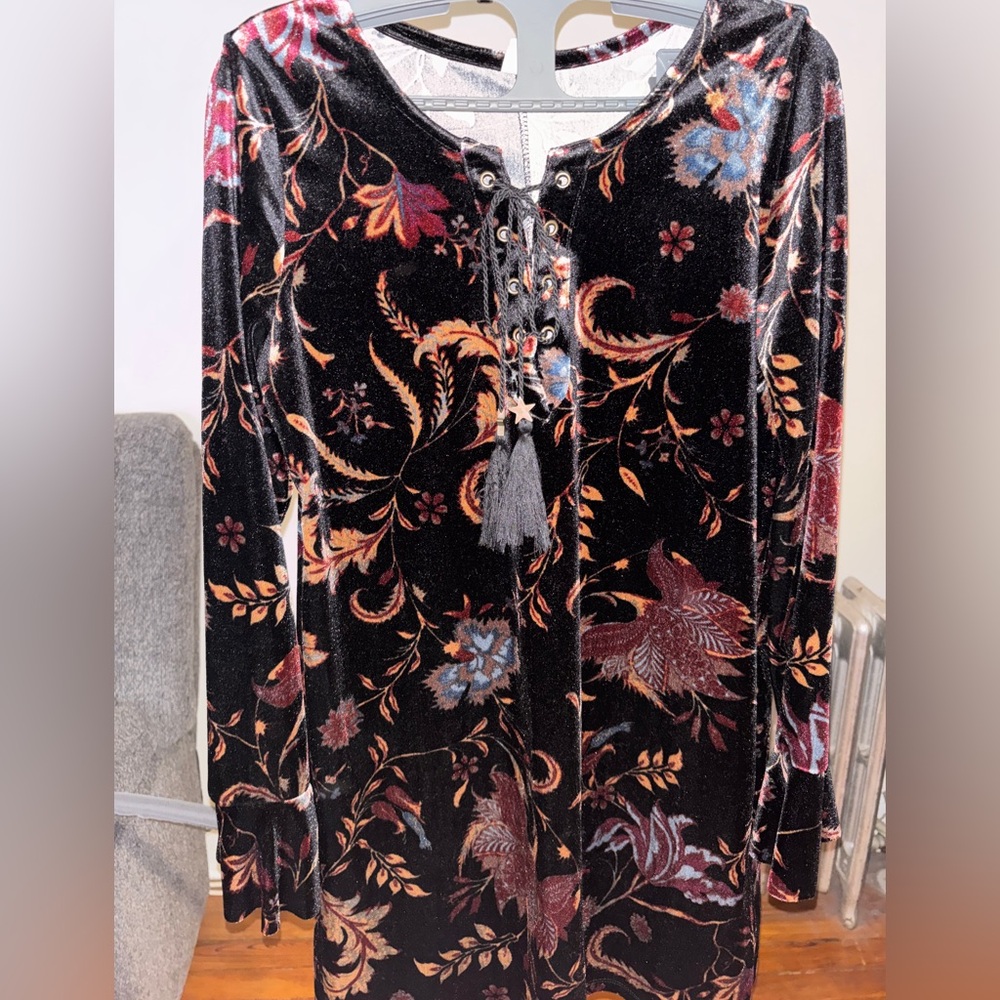 Black Velvet Floral Mini Dress